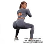 Hemp Ash Cut-Out Long-Sleeved High-Rise Sports Yoga Trousers 2-Piece Set Gym Wears