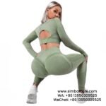Matcha Green Cut-Out Long-Sleeved High-Rise Sports Yoga Trousers 2-Piece Set Gym Wears