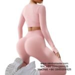 Pink Seamless Long Sleeve Knitted Vertical Stripe Yoga Suit Set 2-Piece Set Gym Wear