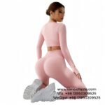 Pink Seamless Long Sleeve Knitted Vertical Stripe Yoga Suit Set 2-Piece Set Gym Wear
