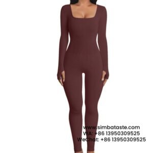 Seamless Reddish Brown Women's Yoga Jumpsuit Dancing Fitness Exercise Tight Long Sleeve Yoga Suit