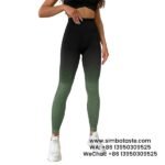 Women Army Green Seamless Knitted Sling Dye Yoga Pants Gradient High Waist Sports Leggings