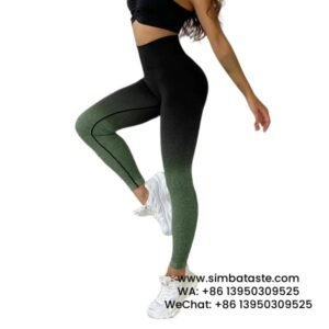 Women Army Green Seamless Knitted Sling Dye Yoga Pants Gradient High Waist Sports Leggings