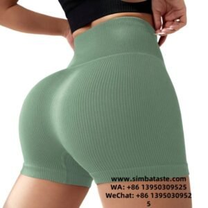Women Army Green Vertical Striped Yoga Shorts High Stretch Shape Fitness Yoga Pants