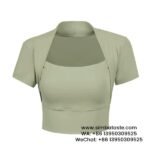 Women Army Green Yoga Clothes Sexy Running Gym Top Slim Sports Short-Sleeved Yoga T-Shirt
