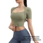 Women Army Green Yoga Clothes Sexy Running Gym Top Slim Sports Short-Sleeved Yoga T-Shirt