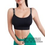 Women Black Adjustable Letter Shoulder Strap Sports Bra Professional Fitness Bra Yoga Vest