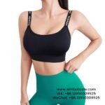 Women Black Adjustable Letter Shoulder Strap Sports Bra Professional Fitness Bra Yoga Vest