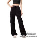 Women Black American Drawstring Cargo Pants Outdoor Casual Sports Long Pants