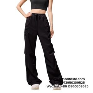 Women Black American Drawstring Cargo Pants Outdoor Casual Sports Long Pants