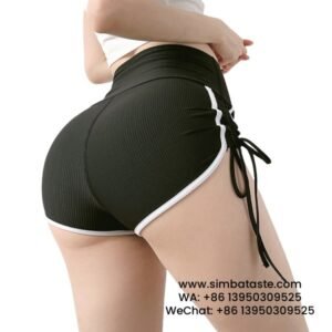 Women Black Drawstring Shorts Hip Lift Hot Pants Fitness Yoga Shorts