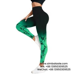 Women Black-Green Seamless Gradient Tie-Dye Yoga Pants High-Waisted Hip Lift Gym Wear