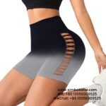 Women Black High Waist Side Mesh Dip Dye Yoga Shorts Fitness Exercise Pants