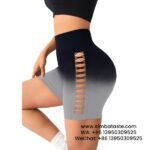 Women Black High Waist Side Mesh Dip Dye Yoga Shorts Fitness Exercise Pants 2