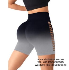 Women Black High Waist Side Mesh Dip Dye Yoga Shorts Fitness Exercise Pants 3