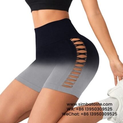 Women Black High Waist Side Mesh Dip Dye Yoga Shorts Fitness Exercise Pants