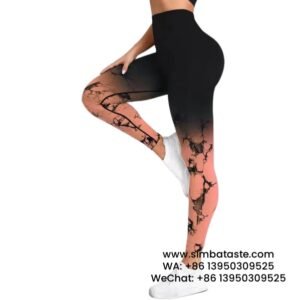 Women Black-Orange Seamless Gradient Tie-Dye Yoga Pants High-Waisted Hip Lift Gym Wear