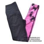 Women Black-Pink Seamless Gradient Tie-Dye Yoga Pants High-Waisted Hip Lift Gym Wear