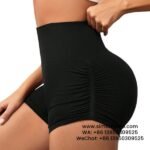 Women Black Pleated Yoga Short Pants Running Threaded Gym Pants Athletic Shorts
