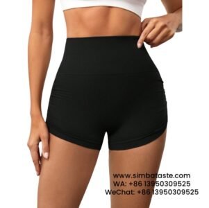 Women Black Pleated Yoga Short Pants Running Threaded Gym Pants Athletic Shorts 2