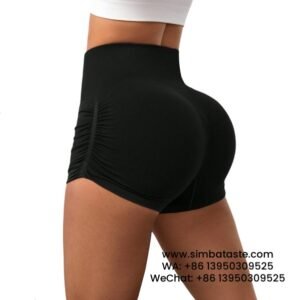Women Black Pleated Yoga Short Pants Running Threaded Gym Pants Athletic Shorts 3