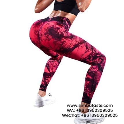 Women Black Red Dyeing Yoga Pants High Waist Hip Lift Gym Pants Seamless Athletic Pants