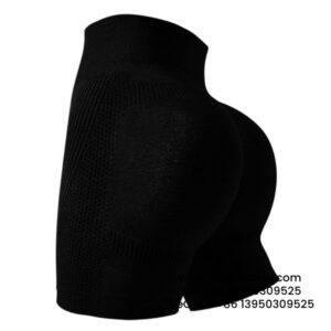 Women Black Seamless Knitted High Waist Yoga Shorts Fitness Exercise Tight Pants