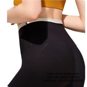 Women Black Thread High Waist Yoga Pants Anti-Curl Athletic Leggings
