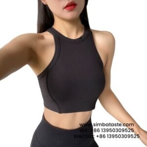 Women Black Thread Sports Bra Racer Vest One Piece Breathable Yoga Wear