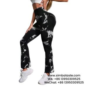 Women Black Tie-Dye Yoga Pants Flared Wide Leg Pants Sports Fitness Leggings