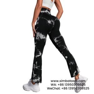 Women Black Tie-Dye Yoga Pants Flared Wide Leg Pants Sports Fitness Leggings