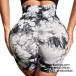 Women Black White Seamless Tie Dye Tight Short Pants Fitness Yoga Gym Shorts
