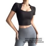 Women Black Yoga Clothes Sexy Running Gym Top Slim Sports Short-Sleeved Yoga T-Shirt