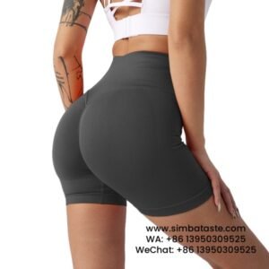 Women Blue Gray Gym Pants Athletic Tight Cropped Pants Seamless Yoga Hot Pants