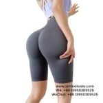 Women Blue Gray Gym Pants Skinny Cropped Pants High-Waisted Seamless Yoga Shorts