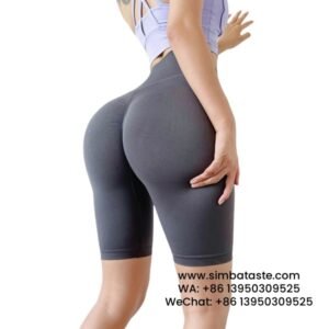 Women Blue Gray Gym Pants Skinny Cropped Pants High-Waisted Seamless Yoga Shorts