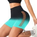 Women Blue High Waist Side Mesh Dip Dye Yoga Shorts Fitness Exercise Pants