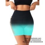 Women Blue High Waist Side Mesh Dip Dye Yoga Shorts Fitness Exercise Pants 2