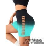 Women Blue High Waist Side Mesh Dip Dye Yoga Shorts Fitness Exercise Pants 3