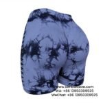 Women Blue High Waist Side Mesh Tie Dye Yoga Shorts Fitness Exercise Pants