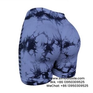 Women Blue High Waist Side Mesh Tie Dye Yoga Shorts Fitness Exercise Pants