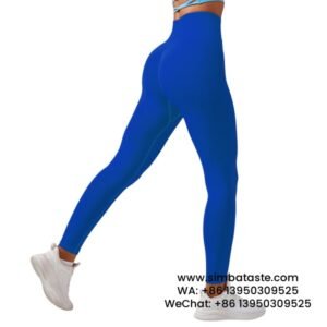 Women Blue Seamless Knitting Explosive Hip Lift Yoga Pants Feminine V Waist Sports Gym Pants