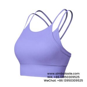 Women Blue Thin Straps Beautiful Back Two Pieces Sports Bra Yoga Gym Bra