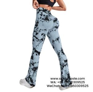 Women Blue Tie-Dye Yoga Pants Flared Wide Leg Pants Sports Fitness Leggings