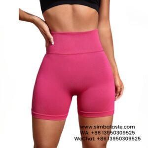 Women Bright Rose Seamless Yoga Shorts Athletic Shorts Breathable High-Rise Gym Pants 2