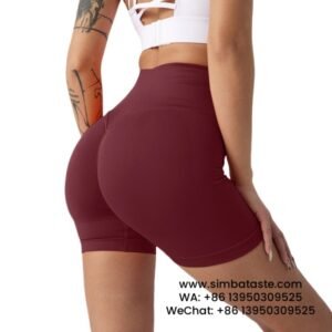Women Burgundy Gym Pants Athletic Tight Cropped Pants Seamless Yoga Hot Pants