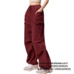 Women Burgundy Red American Drawstring Cargo Pants Outdoor Casual Sports Long Pants