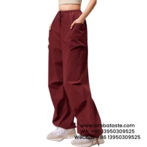 Women Burgundy Red American Drawstring Cargo Pants Outdoor Casual Sports Long Pants
