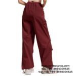 Women Burgundy Red American Drawstring Cargo Pants Outdoor Casual Sports Long Pants Back