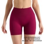 Women Burgundy Seamless High Waist Yoga Shorts Tight Running Exercise Pants